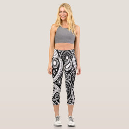 Zwart-wit Paisley Print Yoga Broek