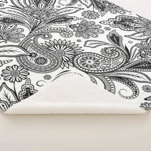 Zwart-wit paisley schapenvacht deken