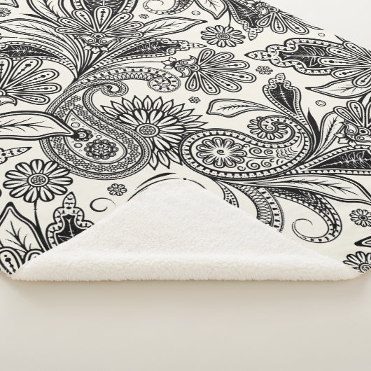 Zwart-wit paisley sherpa deken (3/4)
