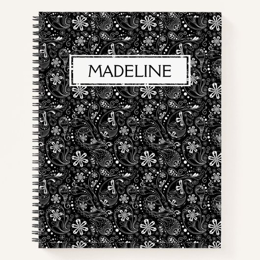 Zwart-wit Paisley Spiral Notitieboek (Voorkant)