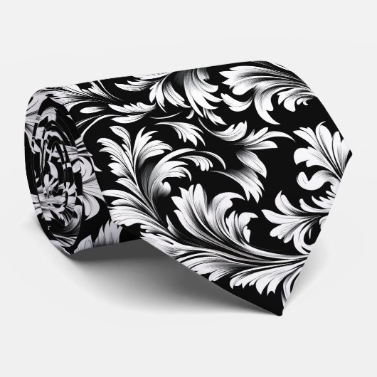 Zwart-wit Paisley Stropdas (Opgerold)