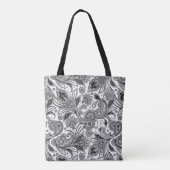 Zwart-wit paisley tote bag (Achterkant)