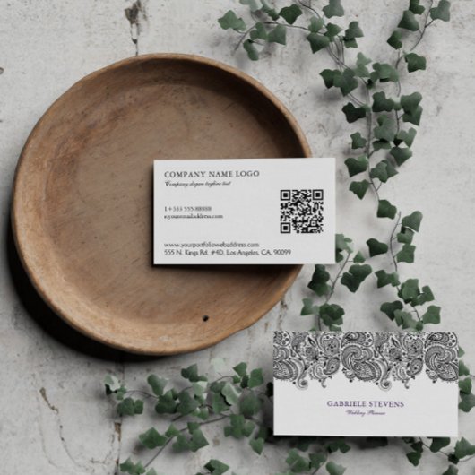 Zwart-wit Paisley Wedding Planner Visitekaartje