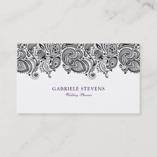 Zwart-wit Paisley Wedding Planner Visitekaartje (Voorkant)