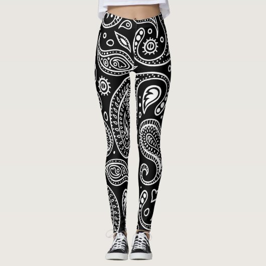 Zwart-wit paisleyontwerp leggings (Voorkant)