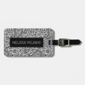 Zwart-wit  paisleypatroon bagagelabel (Voorkant horizontaal)