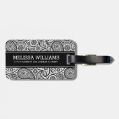 Zwart-wit  paisleypatroon bagagelabel (Achterkant horizontaal)