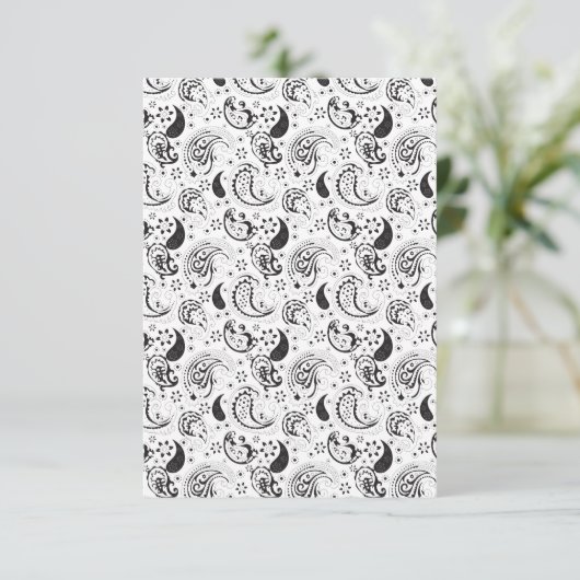 Zwart-wit paisleypatroon – Elegante textielkunst Bedankkaart (Staand voorkant)