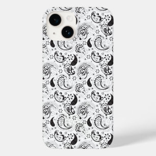 Zwart-wit paisleypatroon – Elegante textielkunst Case-Mate iPhone 14 Hoesje