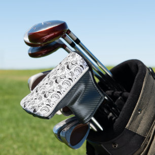 Zwart-wit paisleypatroon – Elegante textielkunst Golfheadcover