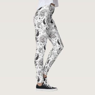 Zwart-wit paisleypatroon – Elegante textielkunst Leggings