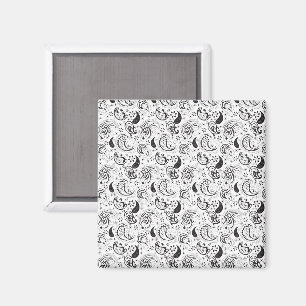 Zwart-wit paisleypatroon – Elegante textielkunst Magneet