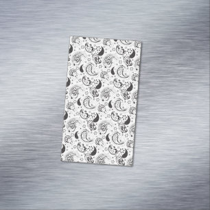 Zwart-wit paisleypatroon – Elegante textielkunst Magnetisch Visitekaartje