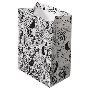 Zwart-wit paisleypatroon – Elegante textielkunst Medium Cadeauzakje