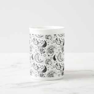 Zwart-wit paisleypatroon – Elegante textielkunst Porselein Kop
