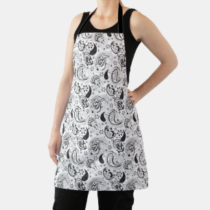 Zwart-wit paisleypatroon – Elegante textielkunst Schort