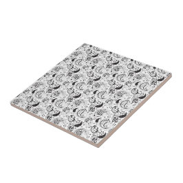 Zwart-wit paisleypatroon – Elegante textielkunst Tegeltje