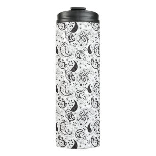 Zwart-wit paisleypatroon – Elegante textielkunst Thermosbeker