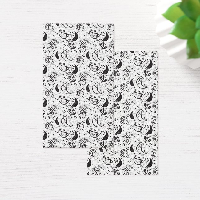Zwart-wit paisleypatroon – Elegante textielkunst Visitekaartje (Bureau)