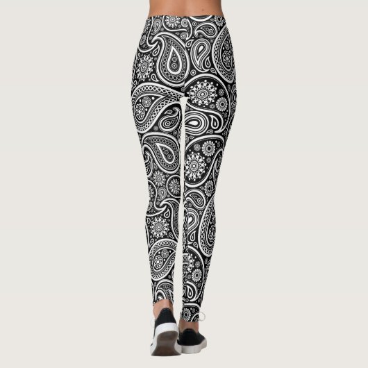 Zwart-wit paisleypatroon leggings (Achterkant)