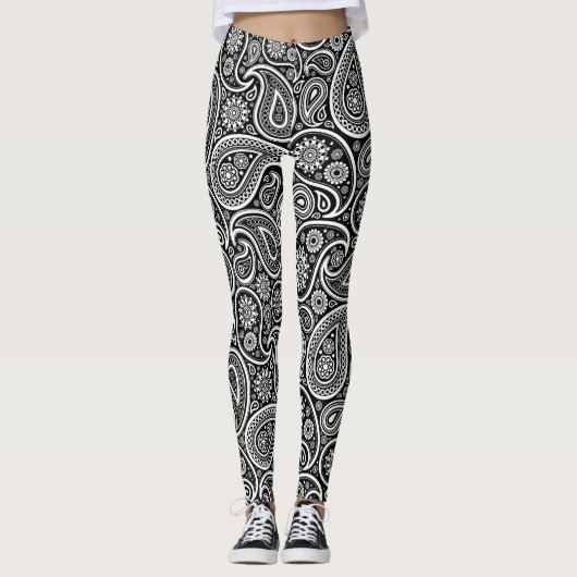 Zwart-wit paisleypatroon leggings (Voorkant)
