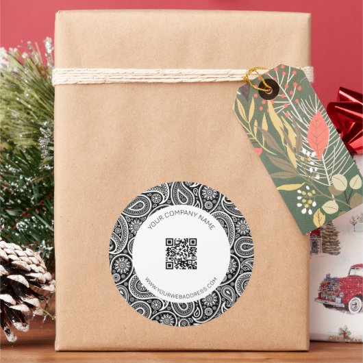 Zwart-wit  paisleypatroon ronde sticker (Feestdagen)