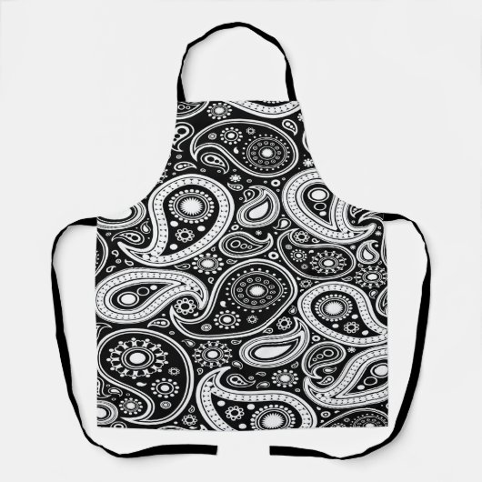 Zwart-wit Paisly Print Schort (Voorkant)