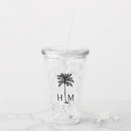 Zwart-wit palm palmboom Monogram Acryl Drinkbeker