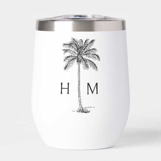 Zwart-Wit Palm Palmetto Boom Monogram (Voorkant)