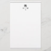 Zwart-Wit Palm Palmetto Boom Monogram Briefpapier (Voorkant)