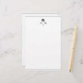 Zwart-Wit Palm Palmetto Boom Monogram Briefpapier