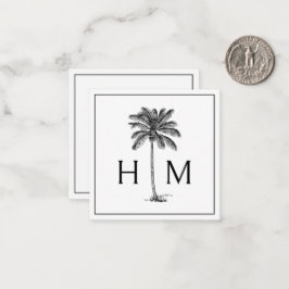 Zwart-Wit Palm Palmetto Boom Monogram Notitiekaartje