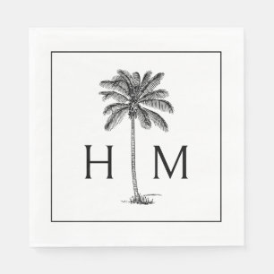 Zwart-Wit Palm Palmetto Boom Monogram Servet