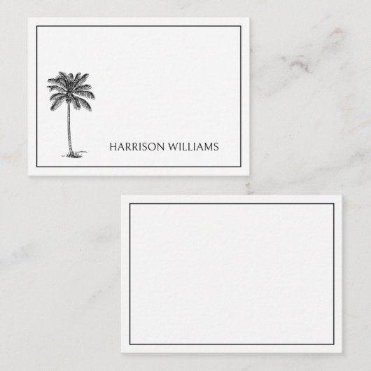 Zwart-wit Palm Palmetto Tree Gepersonaliseerd Notitiekaartje (Voorkant / Achterkant)