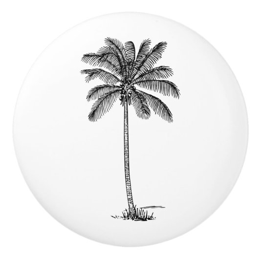 Zwart-wit Palm Palmetto Tree Keramische Knop (Voorkant)