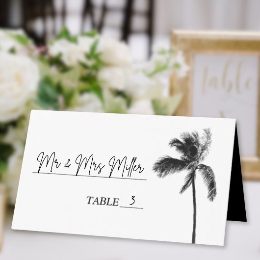 Zwart-wit Palm Tree Bat Mitzvah Place Card Plaatskaartje