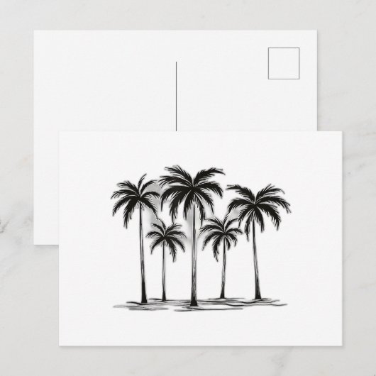 Zwart & Wit Palm Trees Graphic T-Shirt voor Heren Briefkaart (Voorkant / Achterkant)