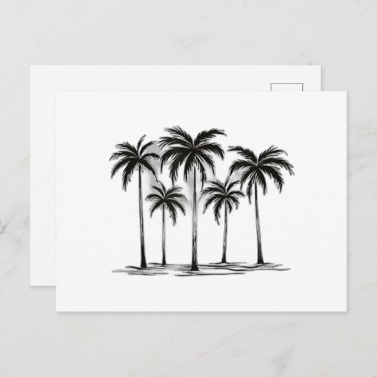 Zwart & Wit Palm Trees Graphic T-Shirt voor Heren  Feestdagenkaart (Voorkant / Achterkant)