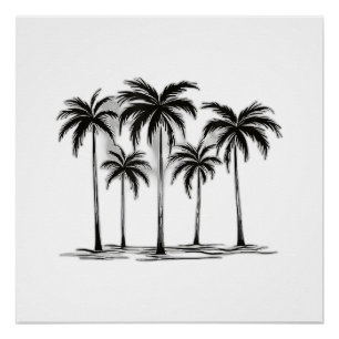 Zwart & Wit Palm Trees Graphic T-Shirt voor Heren Perfect Poster