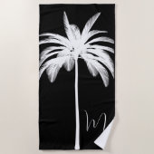 Zwart wit palmboom modern monogram strandlaken (Voorkant)