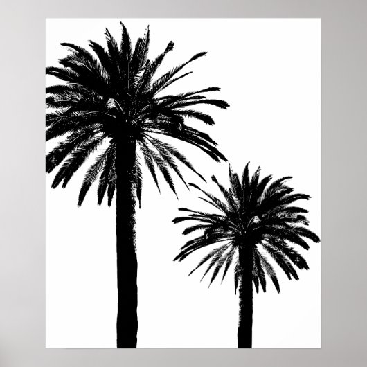 Zwart-wit palmboom silhouet muurposter poster (Voorkant)
