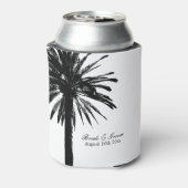 Zwart-wit palmboom strand bruiloft koelbox blikjeskoeler (Blikje Achterkant)