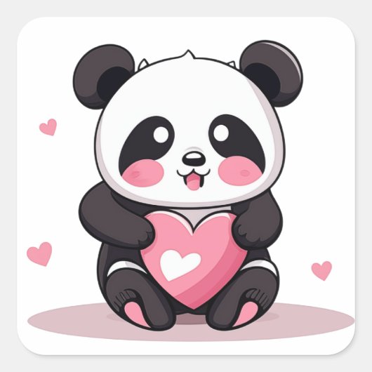 zwart-wit Panda Clipart Vierkante Sticker (Voorkant)