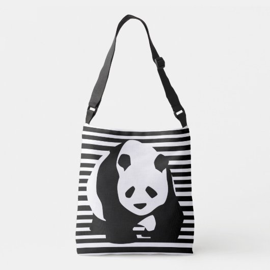 Zwart-wit Panda en Stripes Crossbody Tas (Achterkant)
