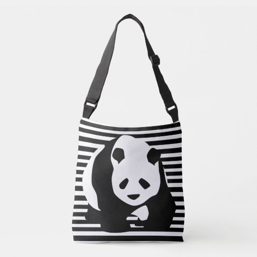 Zwart-wit Panda en Stripes Crossbody Tas (Voorkant)