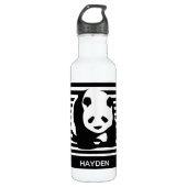 Zwart-wit Panda en Stripes gepersonaliseerd Waterfles (Voorkant)