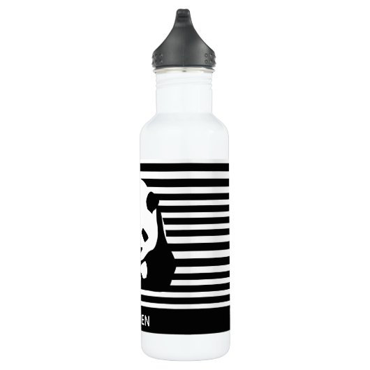 Zwart-wit Panda en Stripes gepersonaliseerd Waterfles (Rechts)