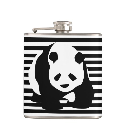 Zwart-wit Panda en Stripes Heupfles (Voorkant)