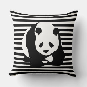 Zwart-wit Panda en Stripes Kussen