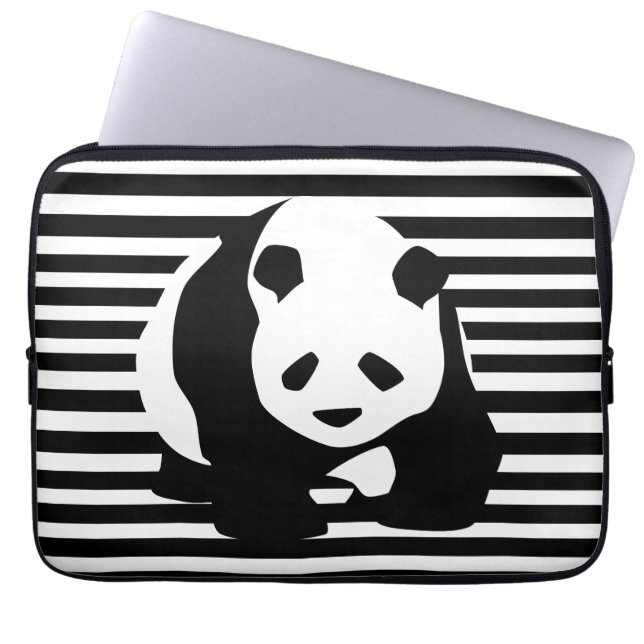 Zwart-wit Panda en Stripes Laptop Sleeve (Voorkant)